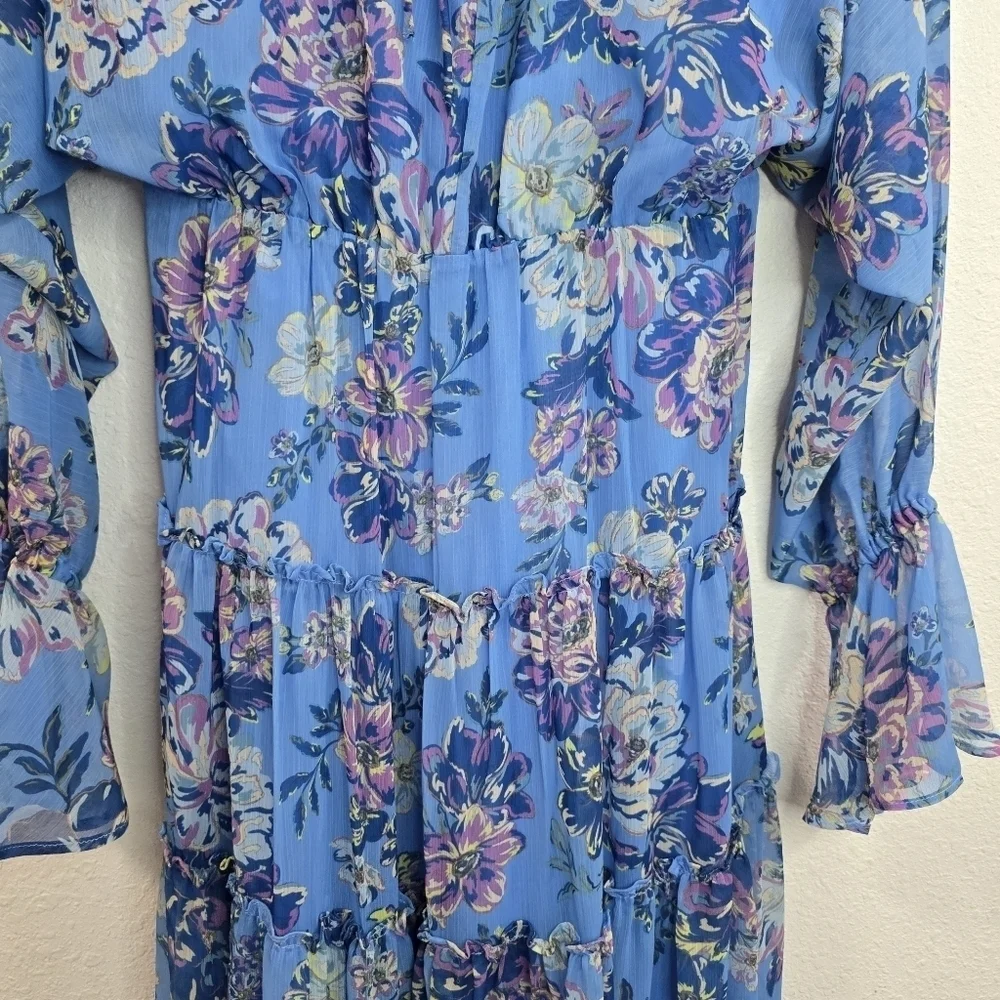 Steve Madden Sol Floral Print V Neck Long Sleeve Maxi Dress Size: S